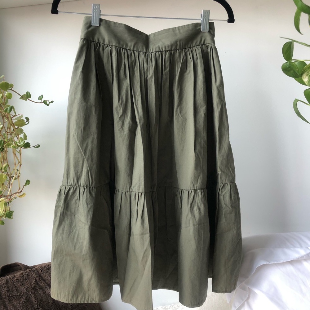 Zara Ruffled Army Green Skirt XS